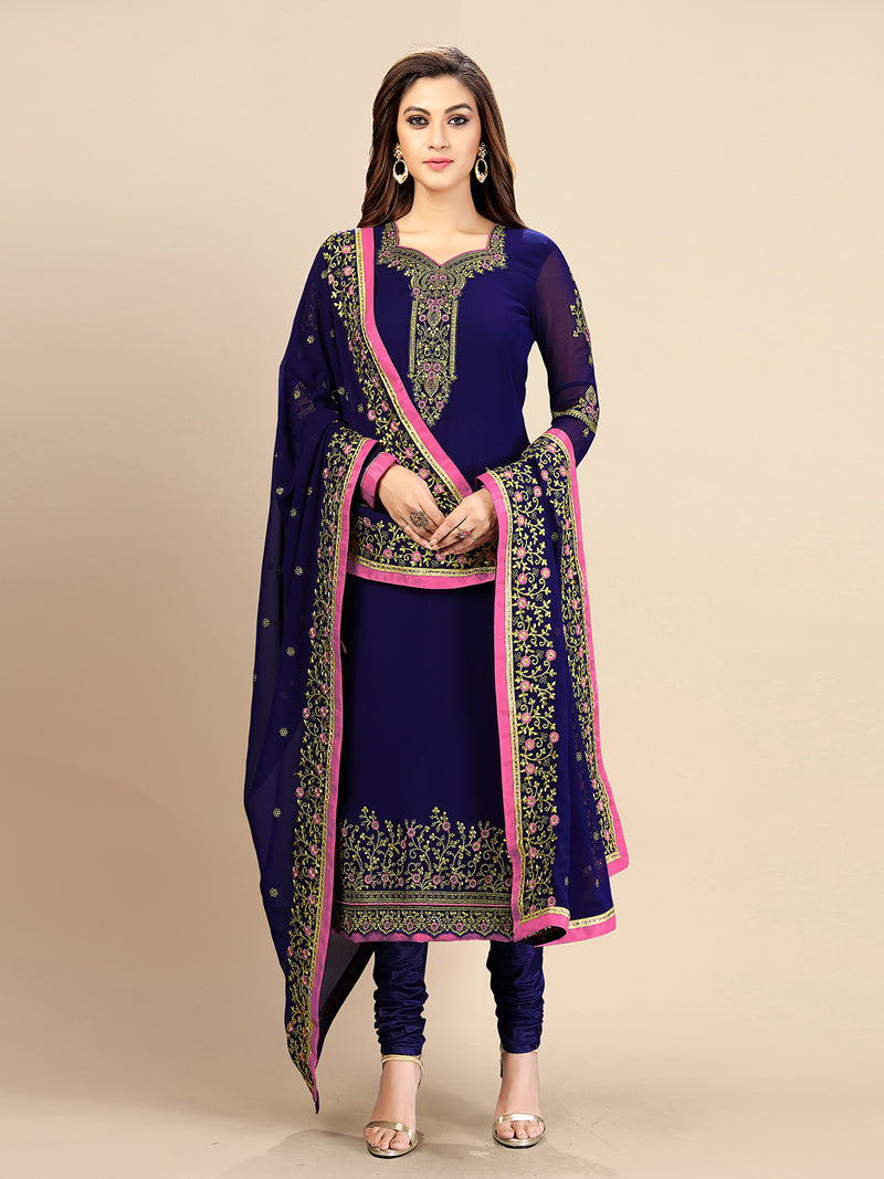 Blue Georgette Embroidery Salwar Suit Set with Dupatta For Women's