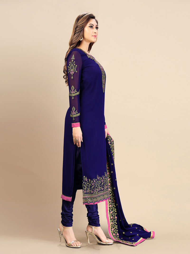 Blue Georgette Embroidery Salwar Suit Set with Dupatta For Women's