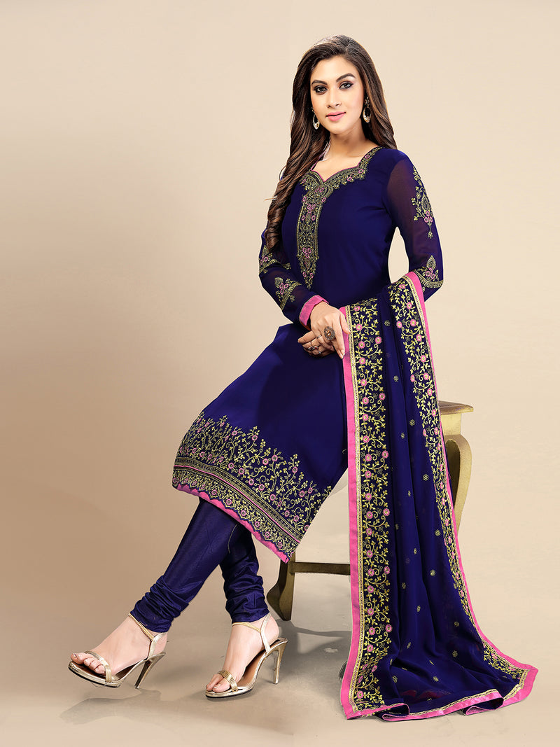 Blue Georgette Embroidery Salwar Suit Set with Dupatta For Women's