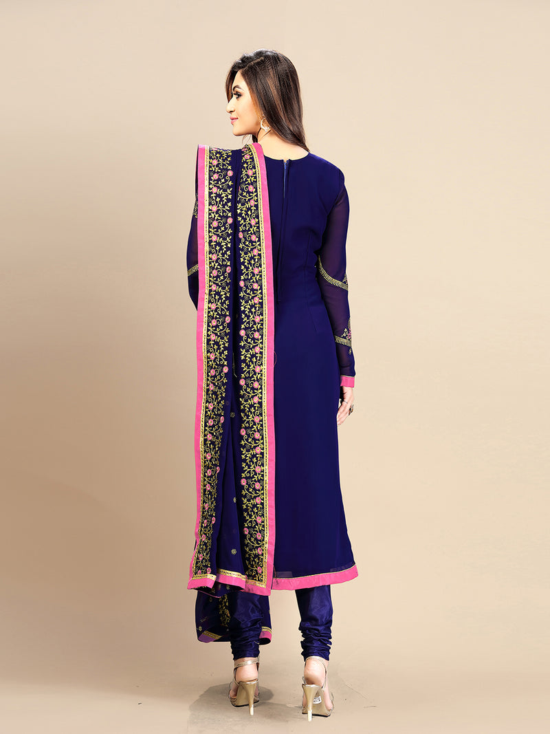 Blue Georgette Embroidery Salwar Suit Set with Dupatta For Women's