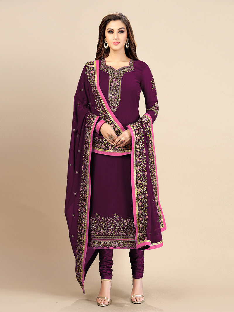 Blue Georgette Embroidery Salwar Suit Set with Dupatta For Women's