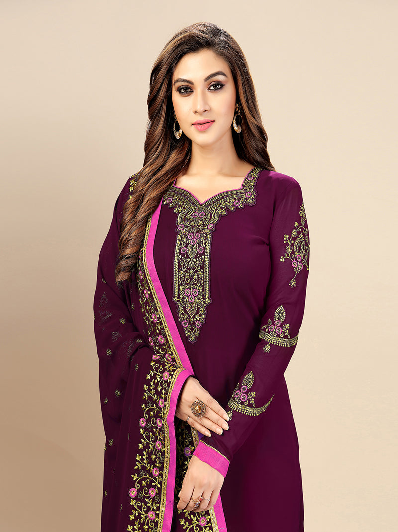Blue Georgette Embroidery Salwar Suit Set with Dupatta For Women's