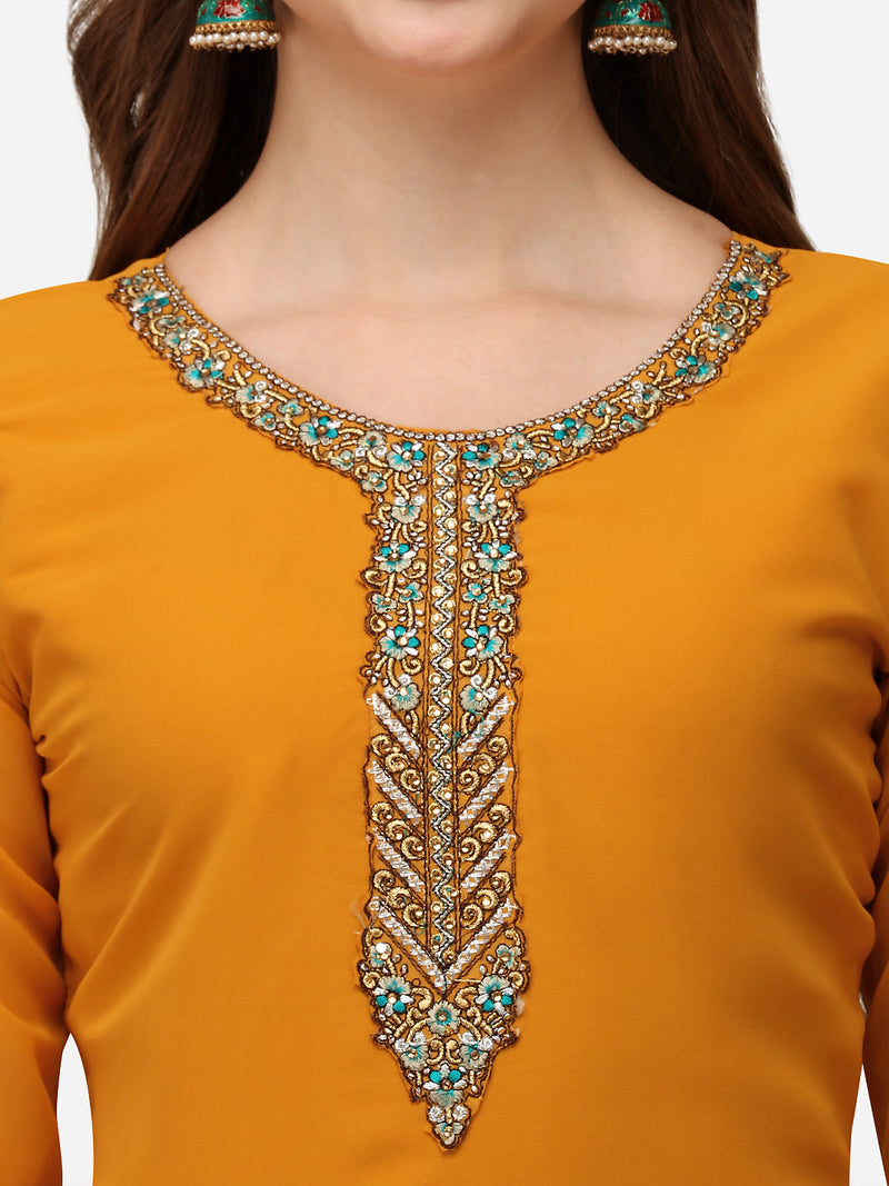 Yellow Georgette Embroidery Salwar Suit Set Kurta Sharara with Dupatta For Women's Trendmallsin