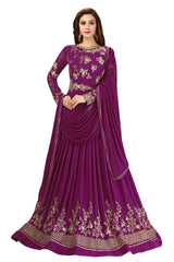 Purple Georgette Embroidery Salwar Suit Anarkali Kurta Pant Set with Dupatta For Women's