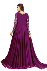 Purple Georgette Embroidery Salwar Suit Anarkali Kurta Pant Set with Dupatta For Women's
