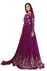 Purple Georgette Embroidery Salwar Suit Anarkali Kurta Pant Set with Dupatta For Women's