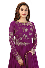 Purple Georgette Embroidery Salwar Suit Anarkali Kurta Pant Set with Dupatta For Women's