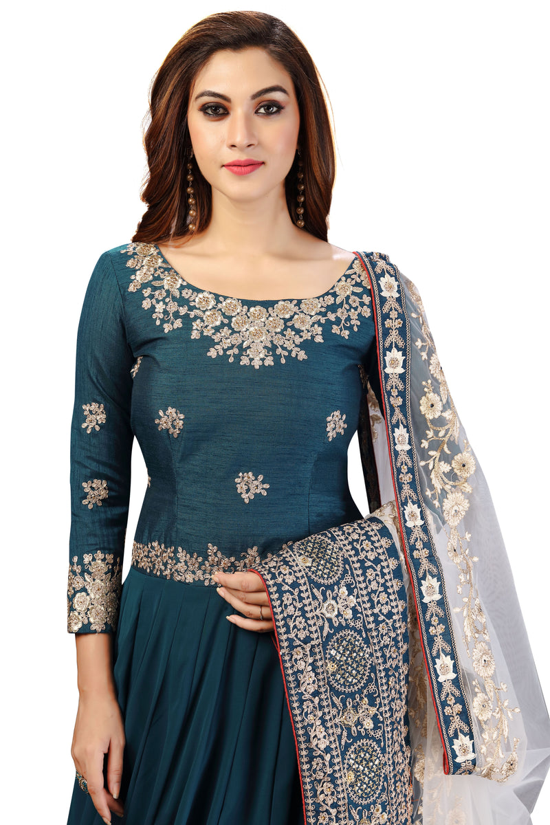 Morpeach Georgette Embroidery Anarkali Salwar Suit Set with Dupatta For Women's