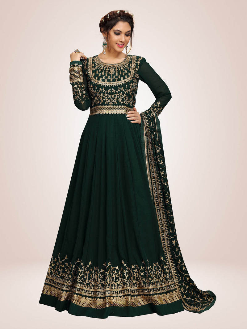 Green Georgette Embroidery Anarkali  Salwar Suit with Dupatta For Women's Trendmallsin