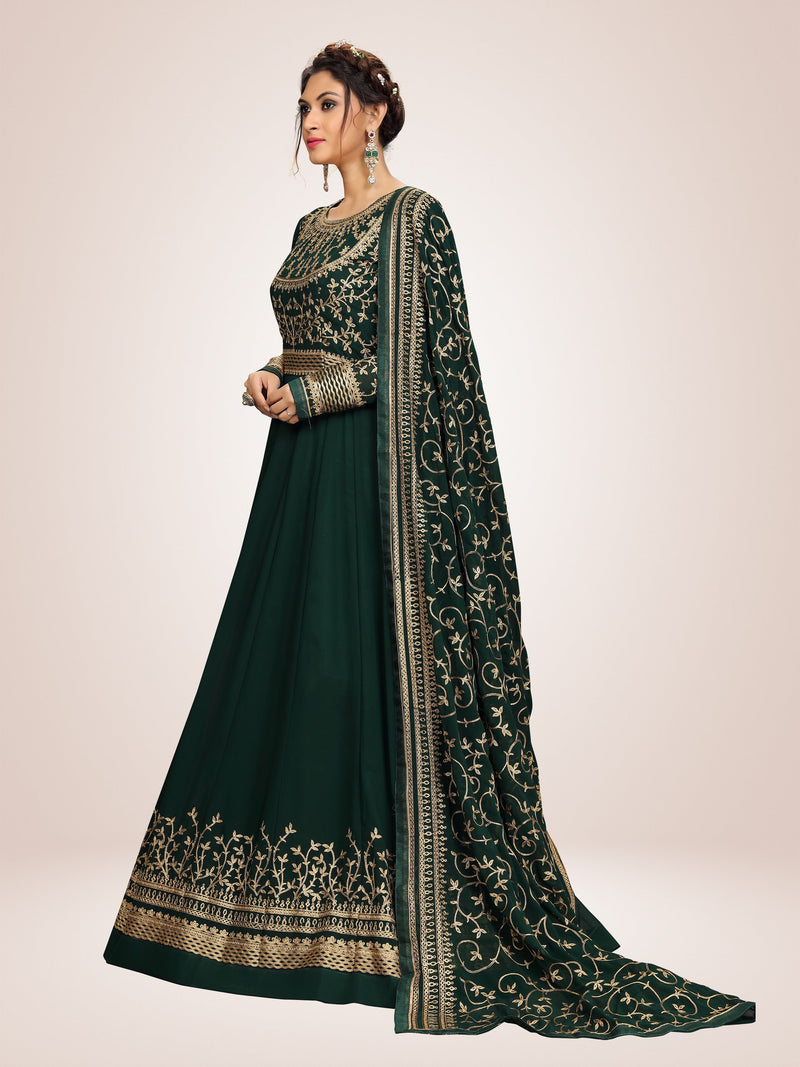 Green Georgette Embroidery Anarkali  Salwar Suit with Dupatta For Women's Trendmallsin