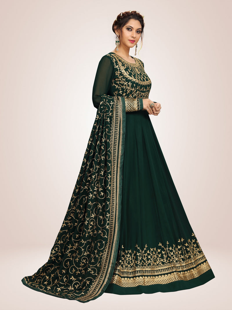 Green Georgette Embroidery Anarkali  Salwar Suit with Dupatta For Women's Trendmallsin