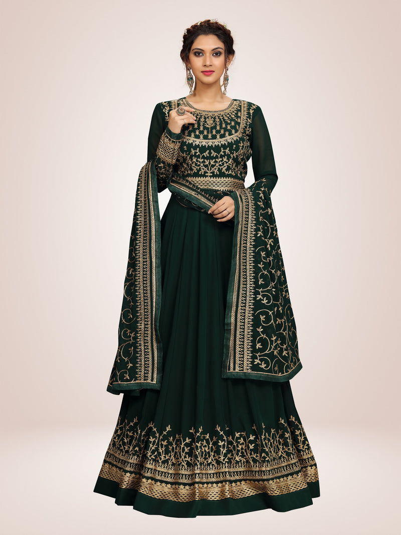 Green Georgette Embroidery Anarkali  Salwar Suit with Dupatta For Women's Trendmallsin