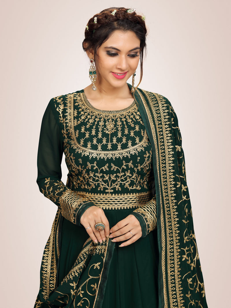 Green Georgette Embroidery Anarkali  Salwar Suit with Dupatta For Women's Trendmallsin