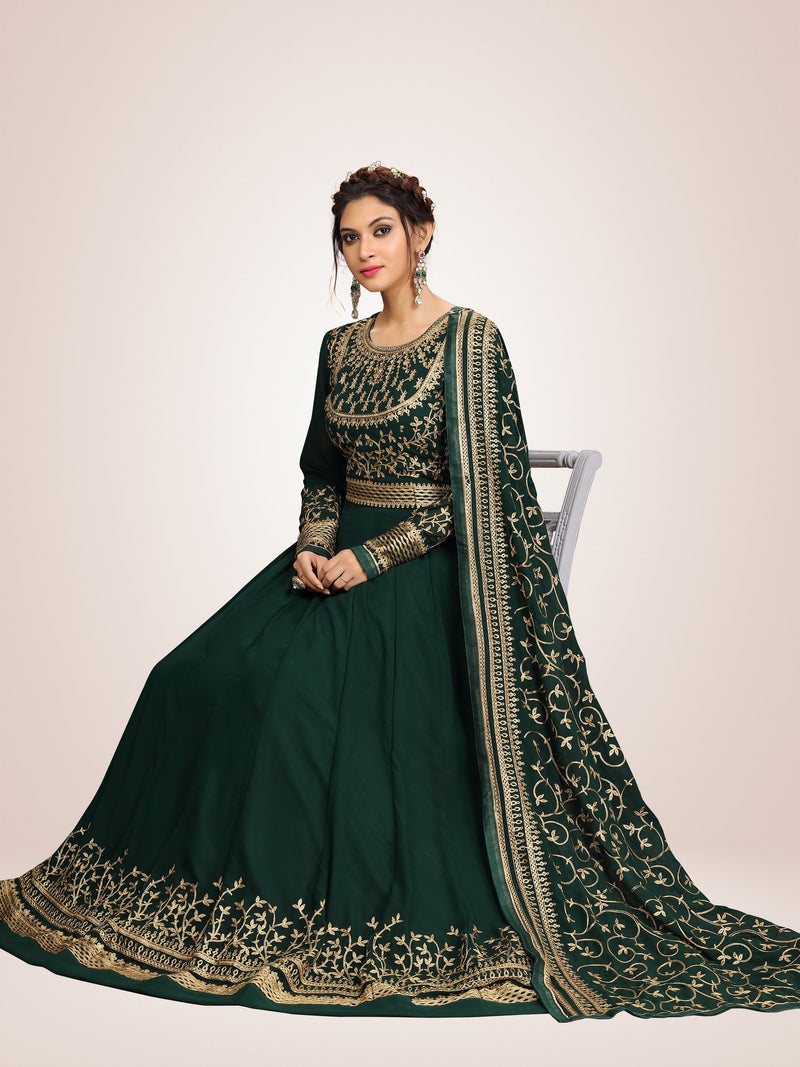 Green Georgette Embroidery Anarkali  Salwar Suit with Dupatta For Women's Trendmallsin