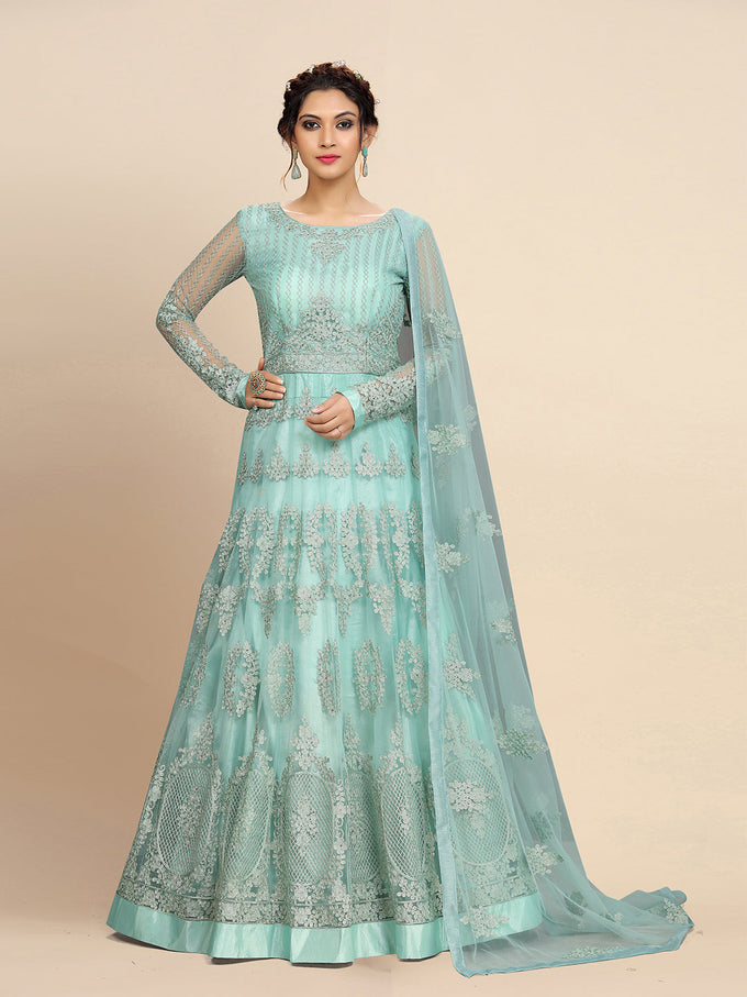 Women's Net Embroidery Salwar Suit Anarkali Kurta Set with Dupatta Trendmallsin