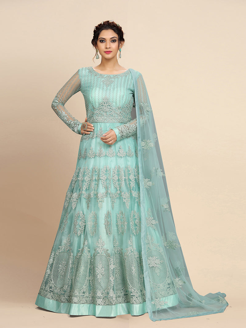 Women's Net Embroidery Salwar Suit Anarkali Kurta Set with Dupatta