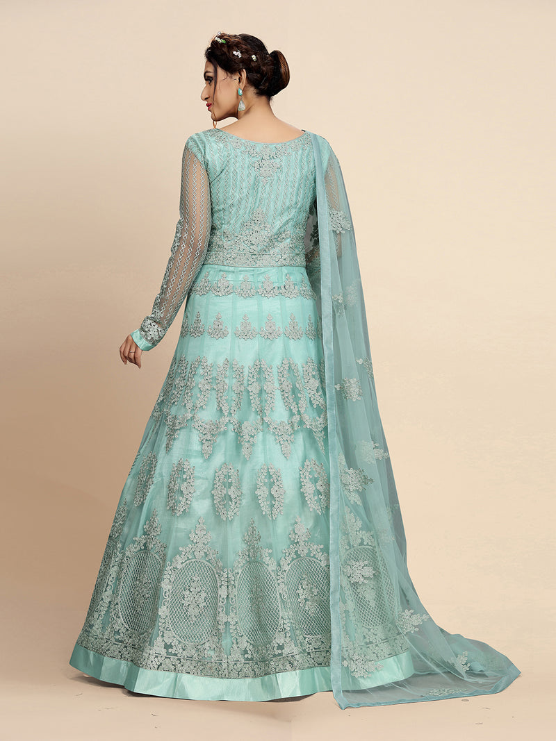 Women's Net Embroidery Salwar Suit Anarkali Kurta Set with Dupatta