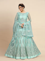 Women's Net Embroidery Salwar Suit Anarkali Kurta Set with Dupatta