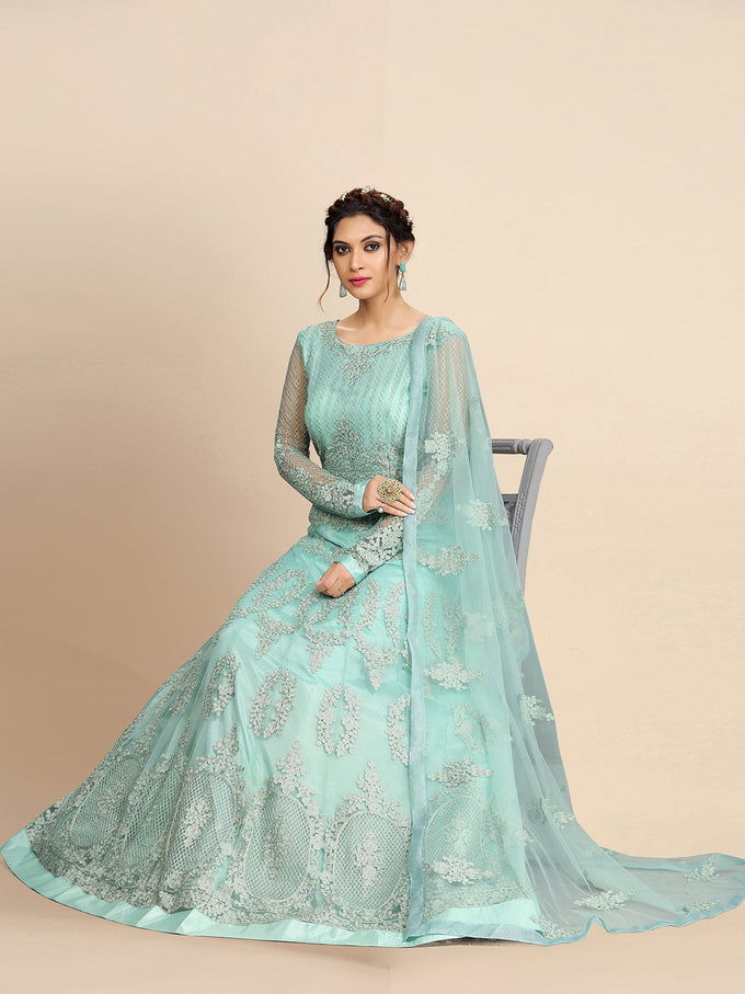 Women's Net Embroidery Salwar Suit Anarkali Kurta Set with Dupatta Trendmallsin