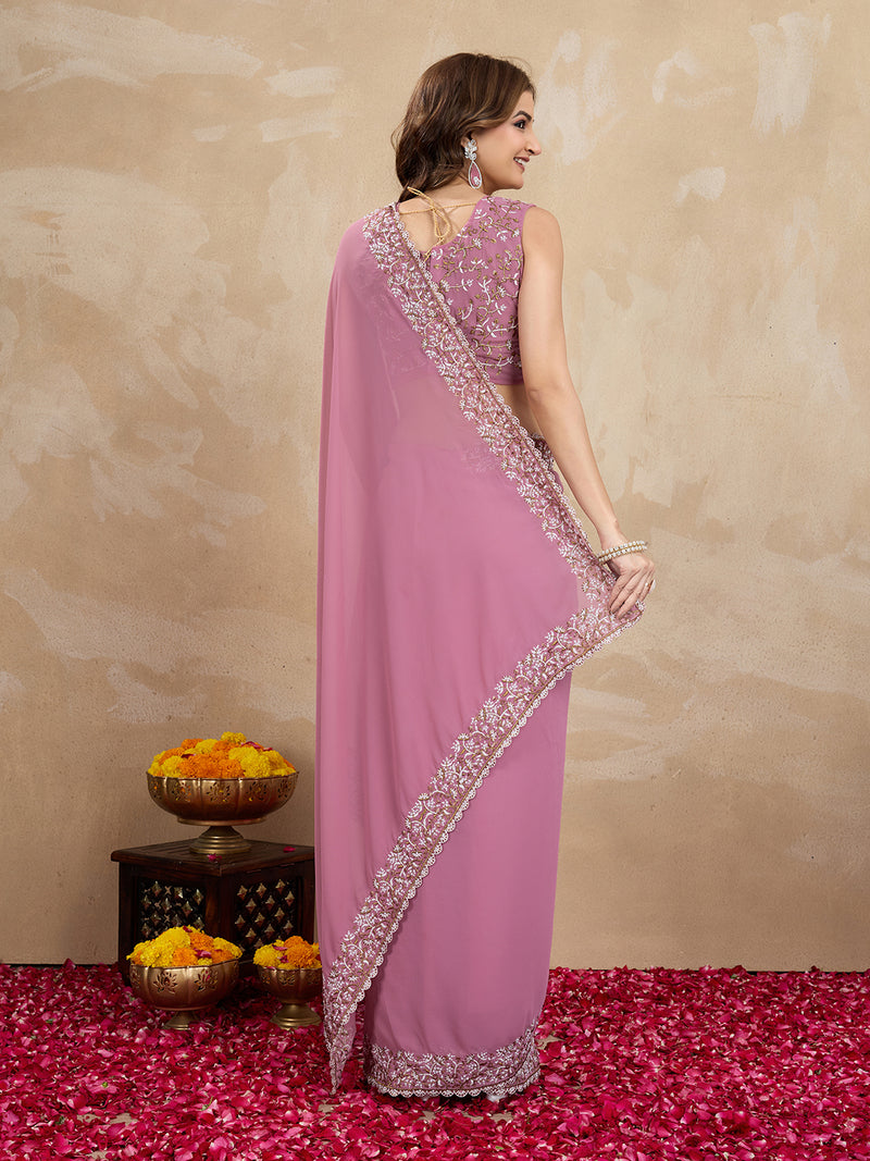Women's Georgette Embroidery Sequin Work Saree with Unstitch Blouse Piece