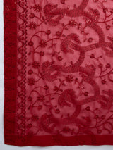 Women's Red Georgette Embroidery Sequence Saree with Unstitched Blouse Piece