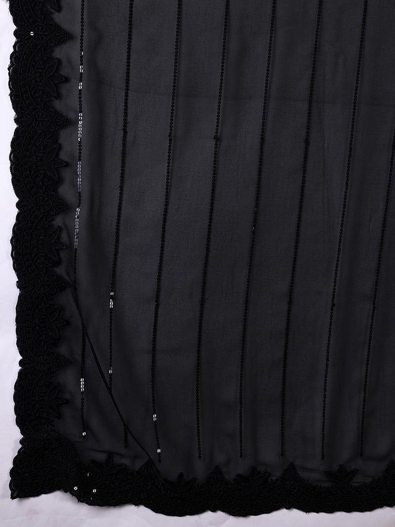 Black Women's Georgette Sequence Embroidery Work Saree with Blouse Piece