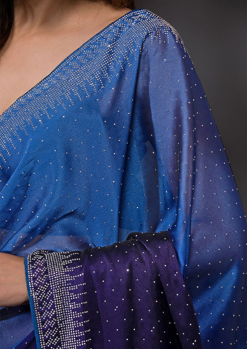 Women's Blue Rangoli Silk Siroski Dual Shade Saree with Unstitch Blouse Piece