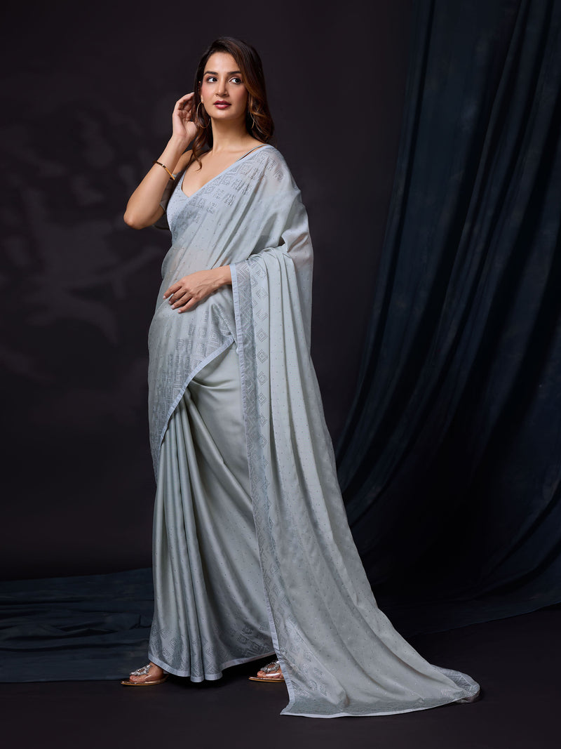 Women's Rangoli Silk Siroski Dual Shade Saree with Unstitch Blouse Piece