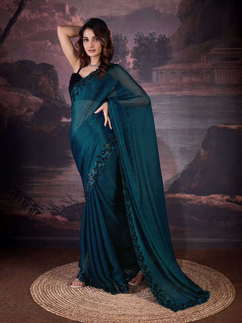 Women's Chiffon Embroidered Border Saree with Blouse Piece