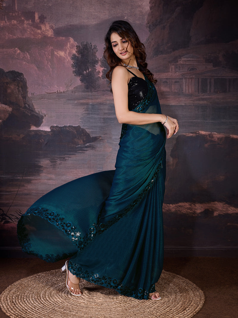Women's Chiffon Embroidered Border Saree with Blouse Piece