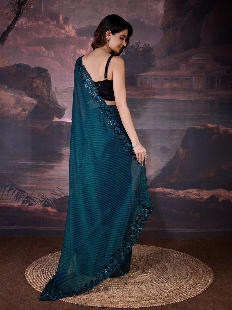 Women's Chiffon Embroidered Border Saree with Blouse Piece