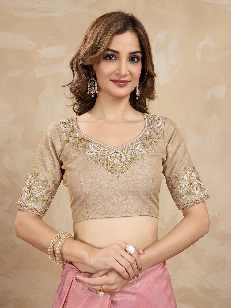 Women's Jacquard Silk Embroidery Sequin Work Saree with Unstitch Blouse Piece