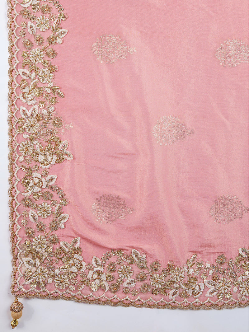 Women's Jacquard Silk Embroidery Sequin Work Saree with Unstitch Blouse Piece