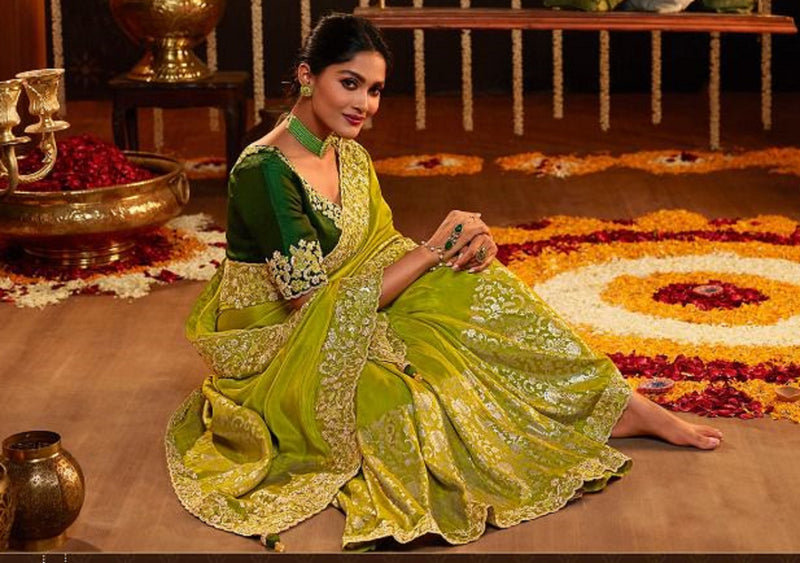 Women's Jacquard Silk Embroidery work Saree with Unstitched Blouse Piece