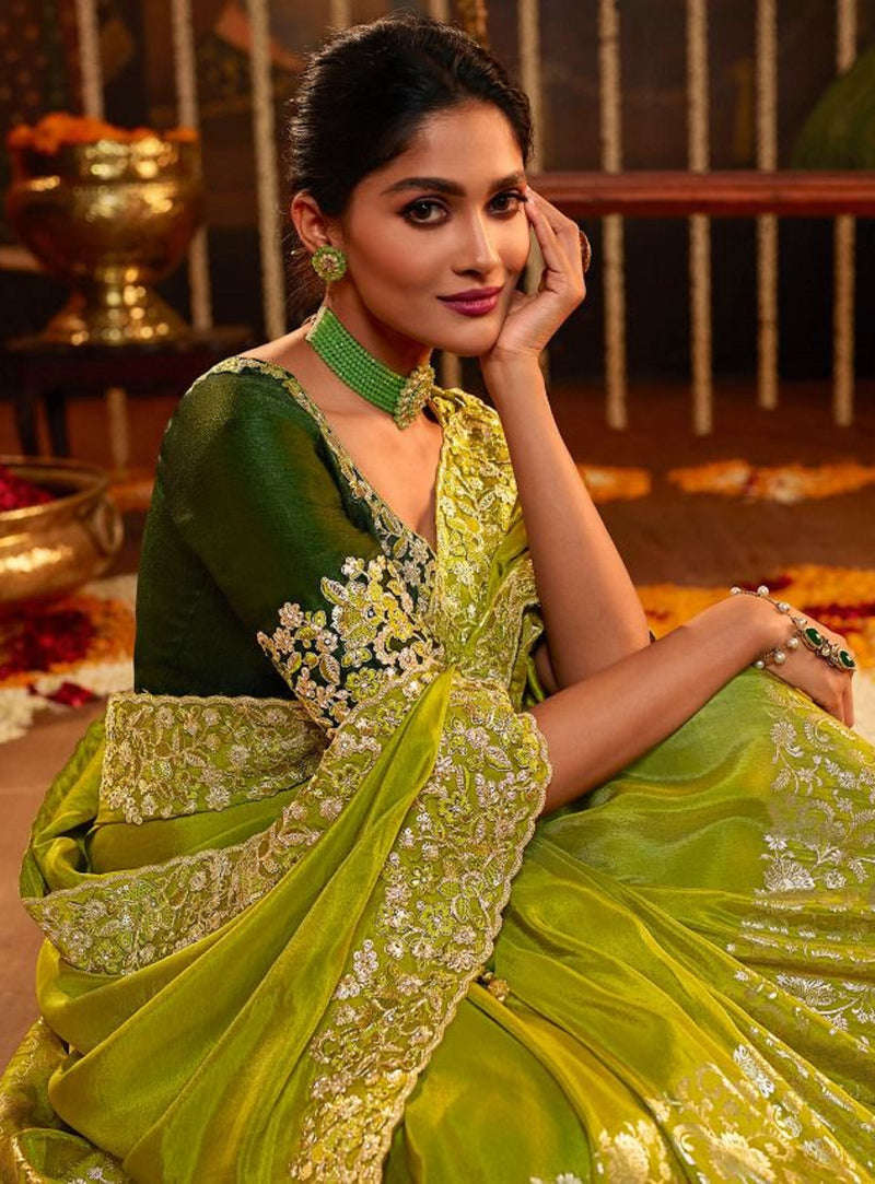 Women's Jacquard Silk Embroidery work Saree with Unstitched Blouse Piece