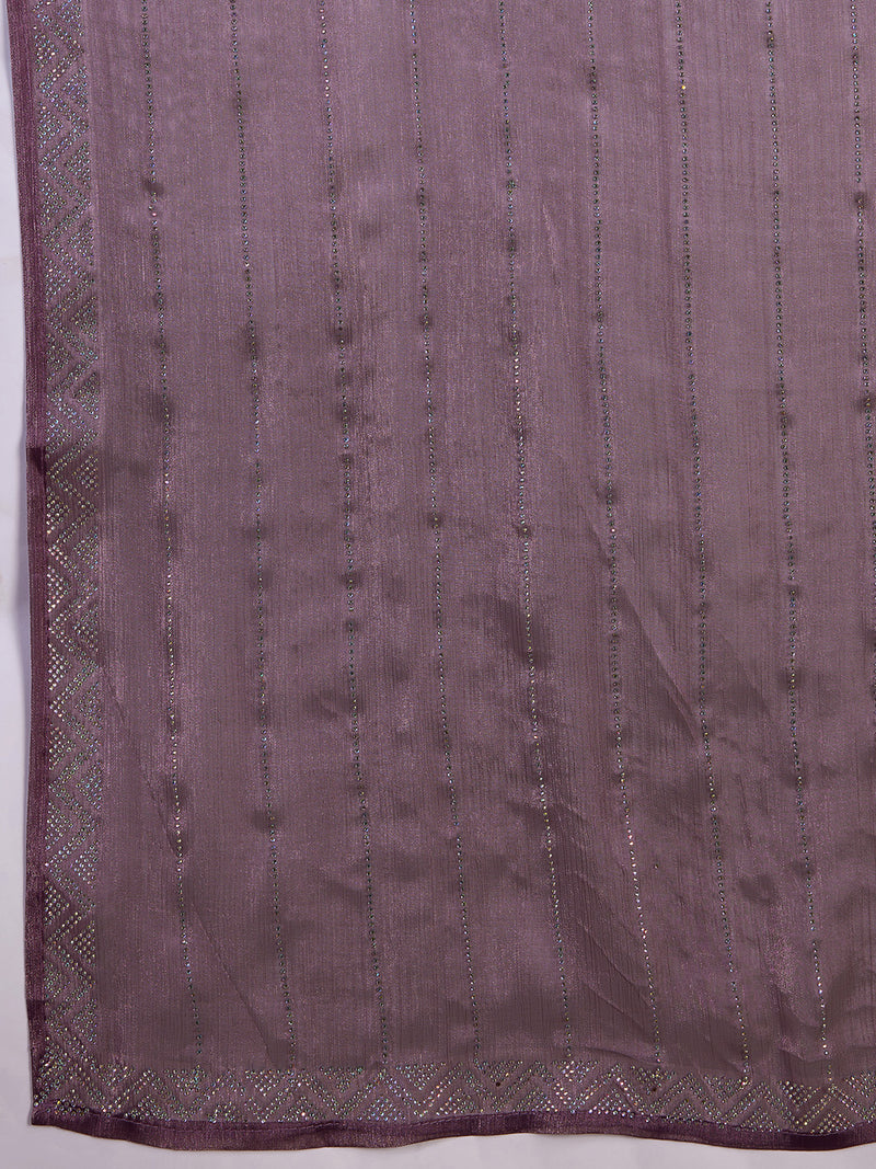 Women's Light Purple Organza Siroski work Saree with Unstitched Blouse Piece