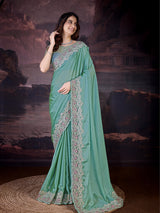 Women's Grey Rangoli Silk Embroidery Saree with Net Sequin work Blouse Piece