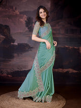 Women's Grey Rangoli Silk Embroidery Saree with Net Sequin work Blouse Piece