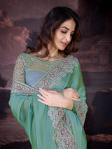 Women's Grey Rangoli Silk Embroidery Saree with Net Sequin work Blouse Piece