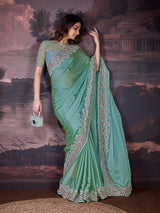 Women's Grey Rangoli Silk Embroidery Saree with Net Sequin work Blouse Piece