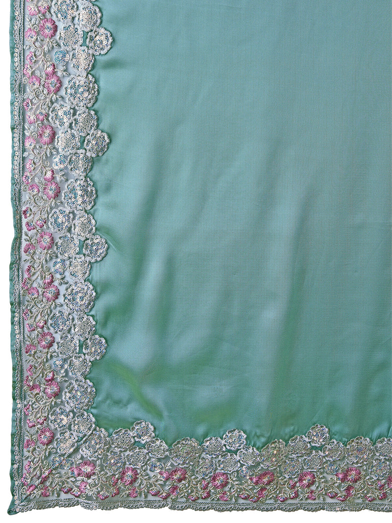 Women's Grey Rangoli Silk Embroidery Saree with Net Sequin work Blouse Piece