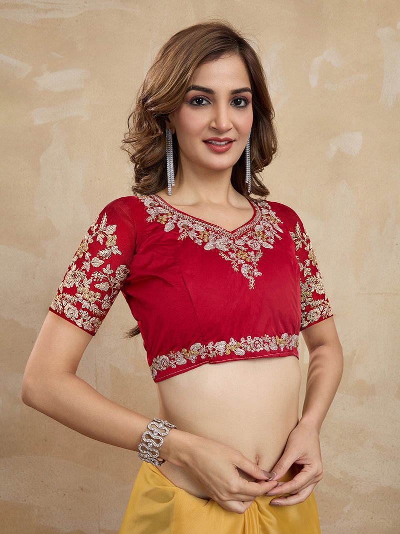 Women Yellow Silk Embroidery Work Saree with Blouse Piece