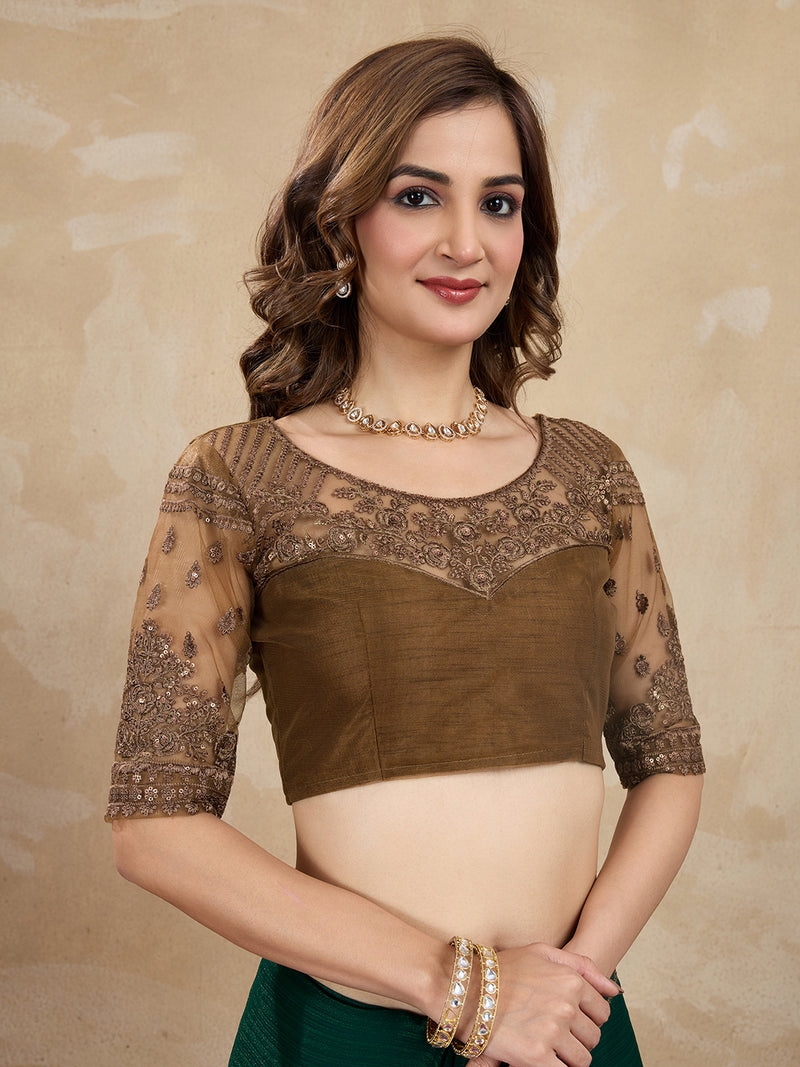 Women's Green Chiffon Embroidered Border Saree with Blouse Piece