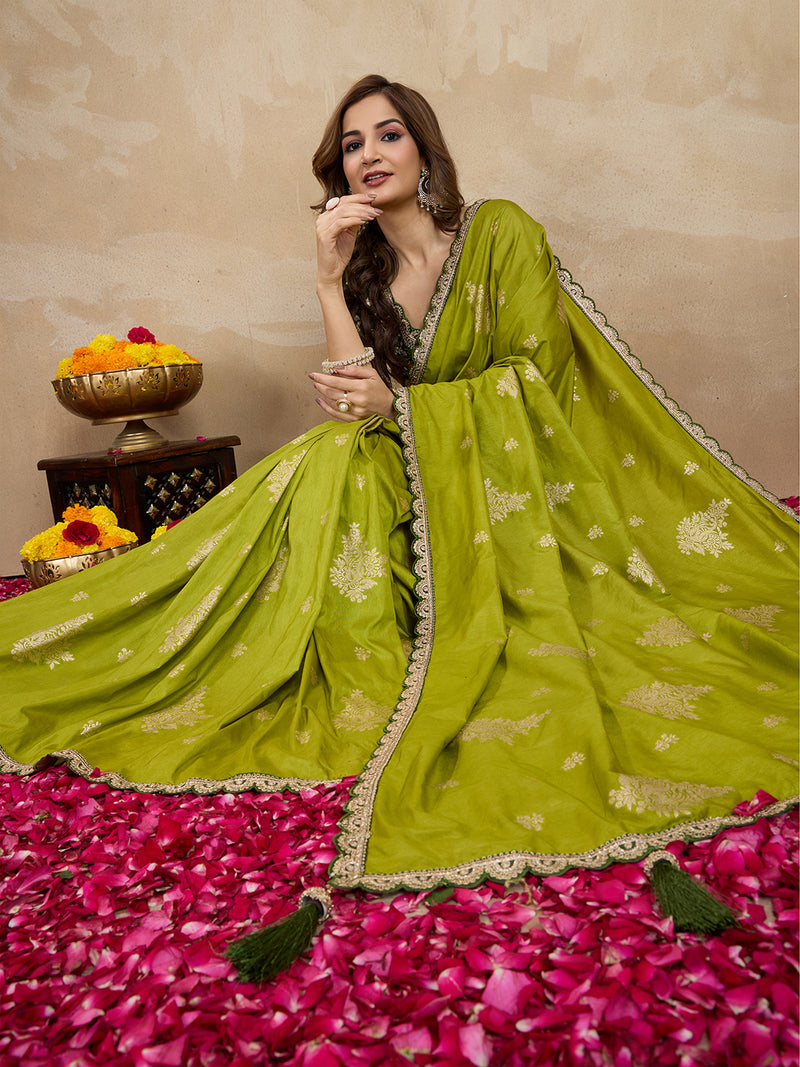 Women's Jacquard Silk Embroidery Zarkan Work Saree with Unstitch Embroidered Blouse Piece