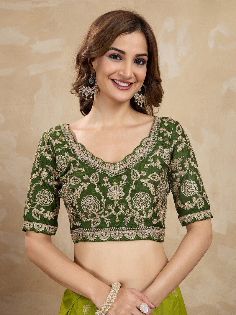 Women's Jacquard Silk Embroidery Zarkan Work Saree with Unstitch Embroidered Blouse Piece