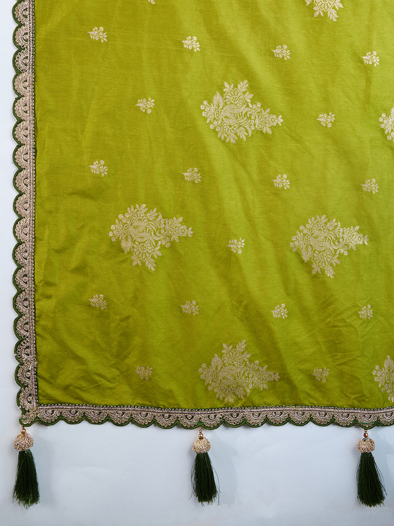 Women's Jacquard Silk Embroidery Zarkan Work Saree with Unstitch Embroidered Blouse Piece