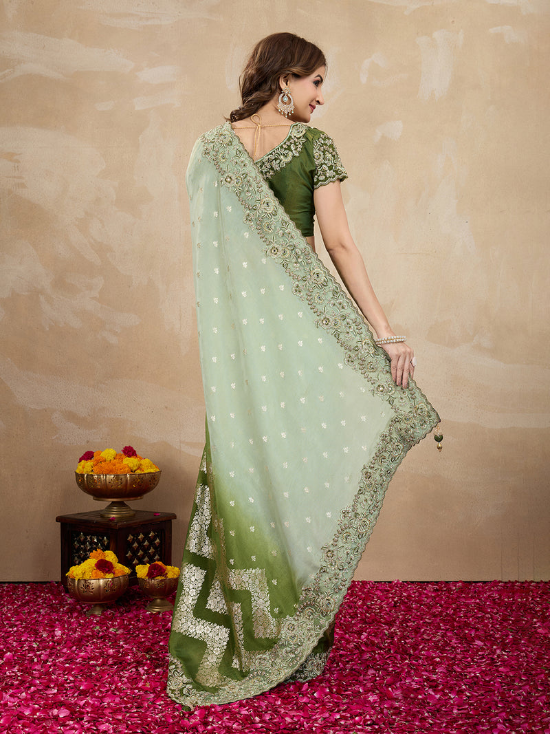 Women's Jacquard Silk Embroidery Zarkan Work Saree with Unstitch Embroidered Blouse Piece