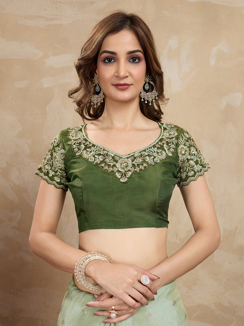 Women's Jacquard Silk Embroidery Zarkan Work Saree with Unstitch Embroidered Blouse Piece