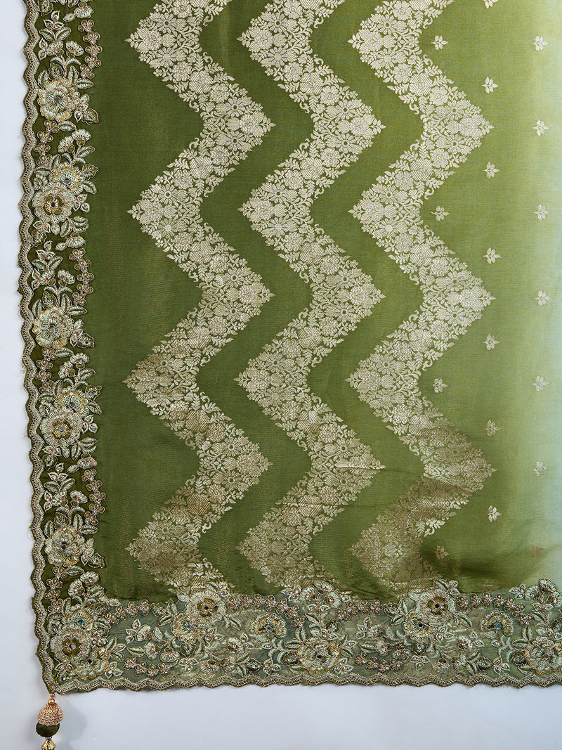 Women's Jacquard Silk Embroidery Zarkan Work Saree with Unstitch Embroidered Blouse Piece