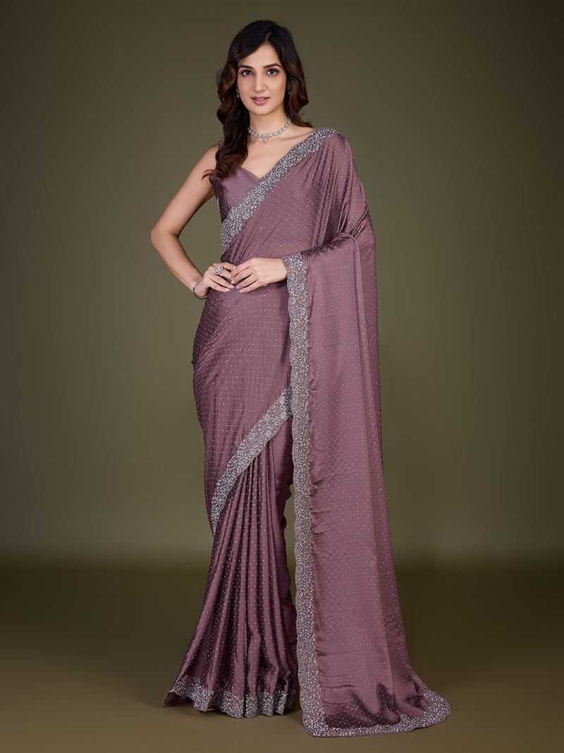Women Light Brown Saree Rangoli sik Embroidery With Siroski Work Saree
